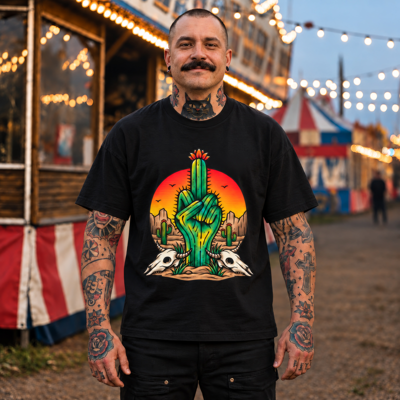 Desert Rebel Tee — Cactus Middle Finger Graphic Shirt