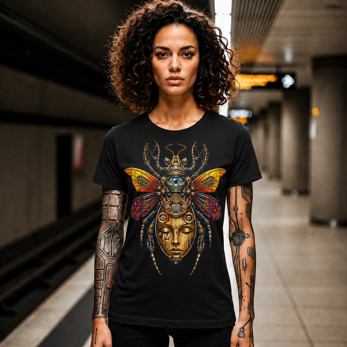 Mystic Bug Goddess T‑Shirt — Ornate Insect Mask Graphic Tee