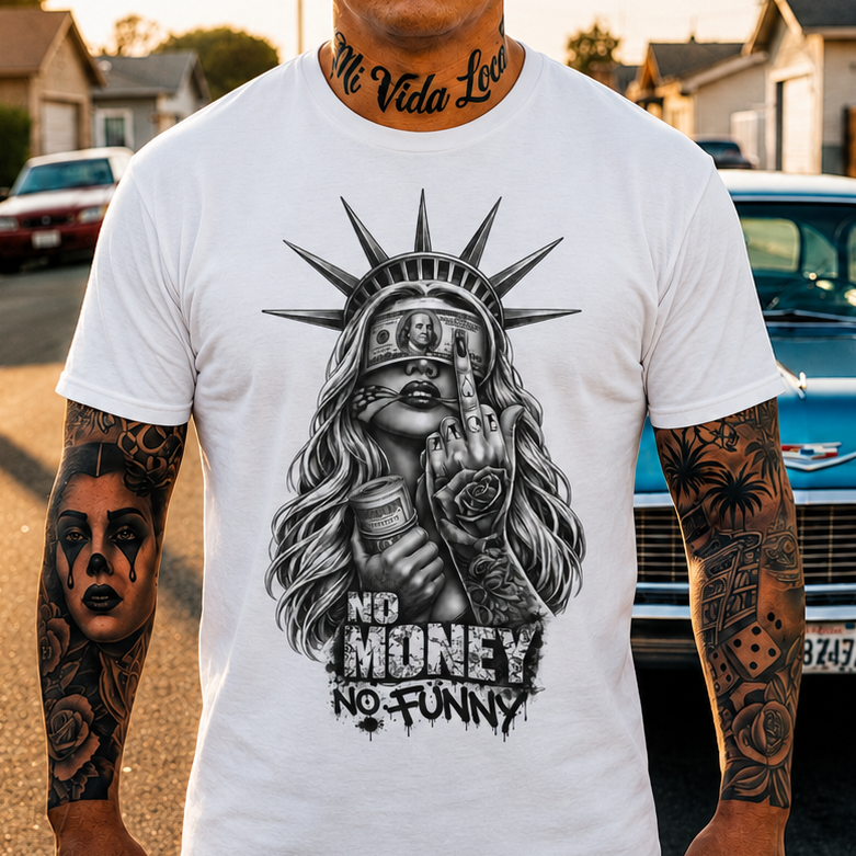 Statue of Liberty Graphic Tee - 'No Money No Funny' Urban Streetwear T-Shirt