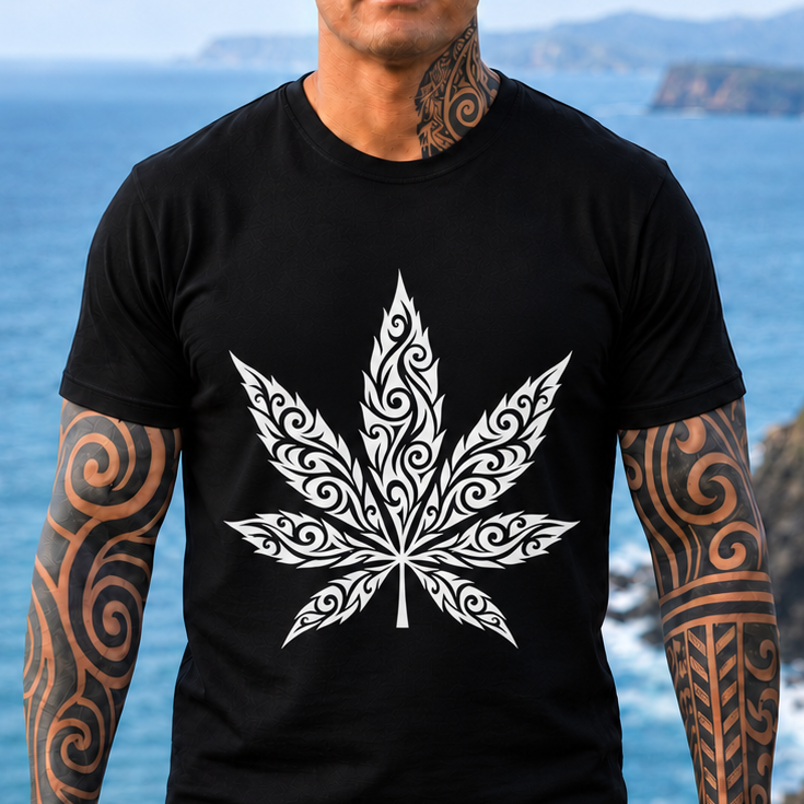 Cannabis Leaf Tribal Tee - Floral Mandala Marijuana T-Shirt