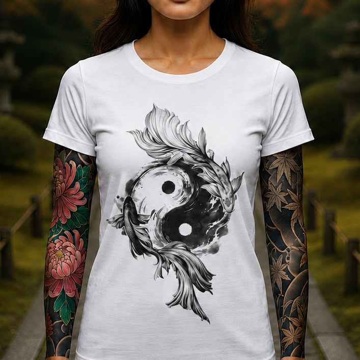 Yin Yang Koi Fish T-Shirt — Black Ink Zen Graphic Tee