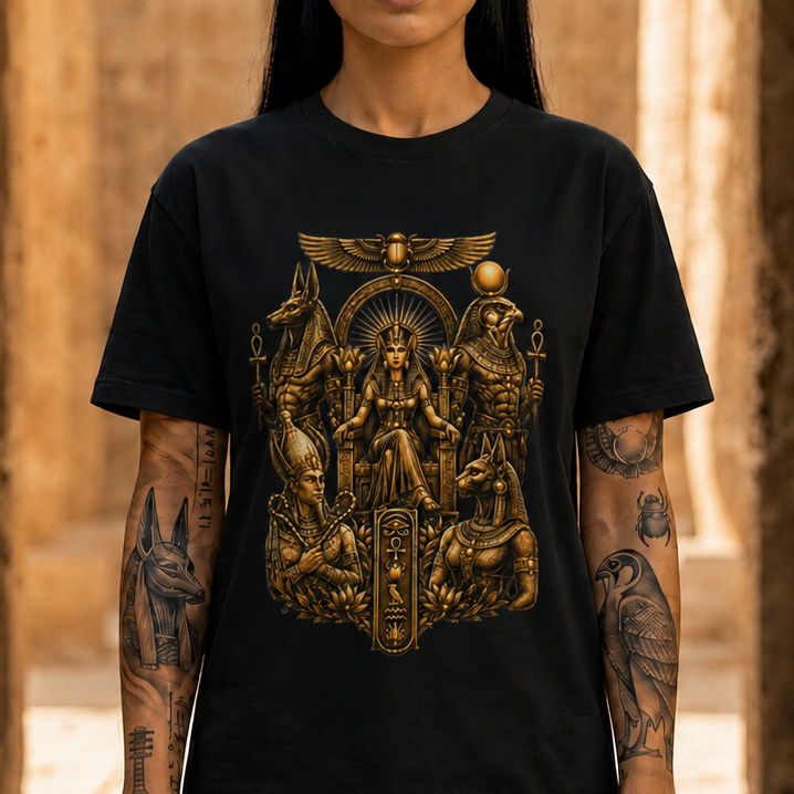 Egyptian Deities Throne Tee - Anubis & Ra Mythology Graphic T-Shirt