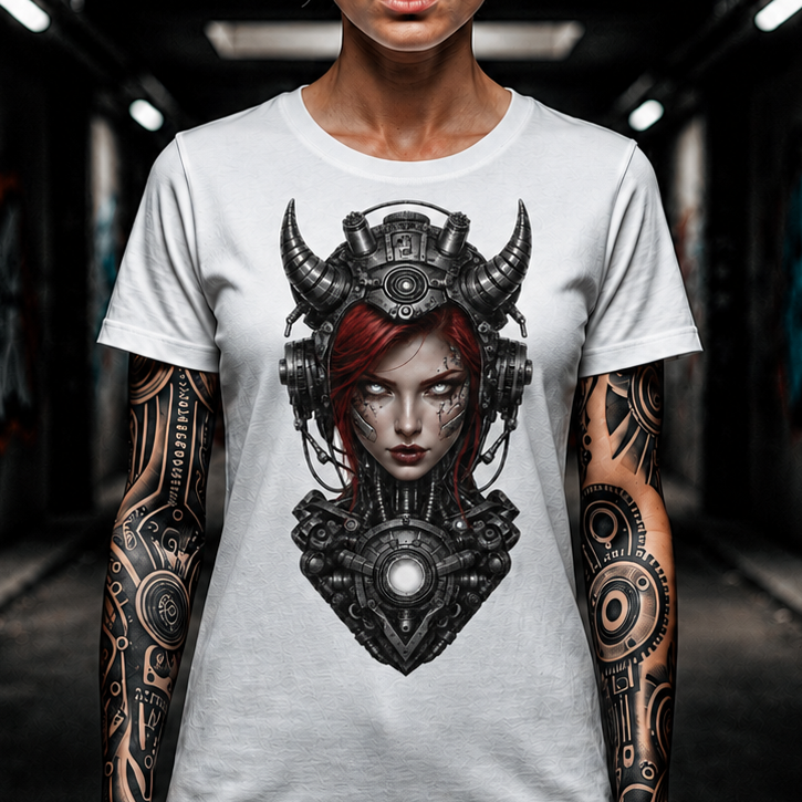 Valkyrie Cyberpunk Tee — Horned Helmet Sci‑Fi Warrior Graphic T‑Shirt