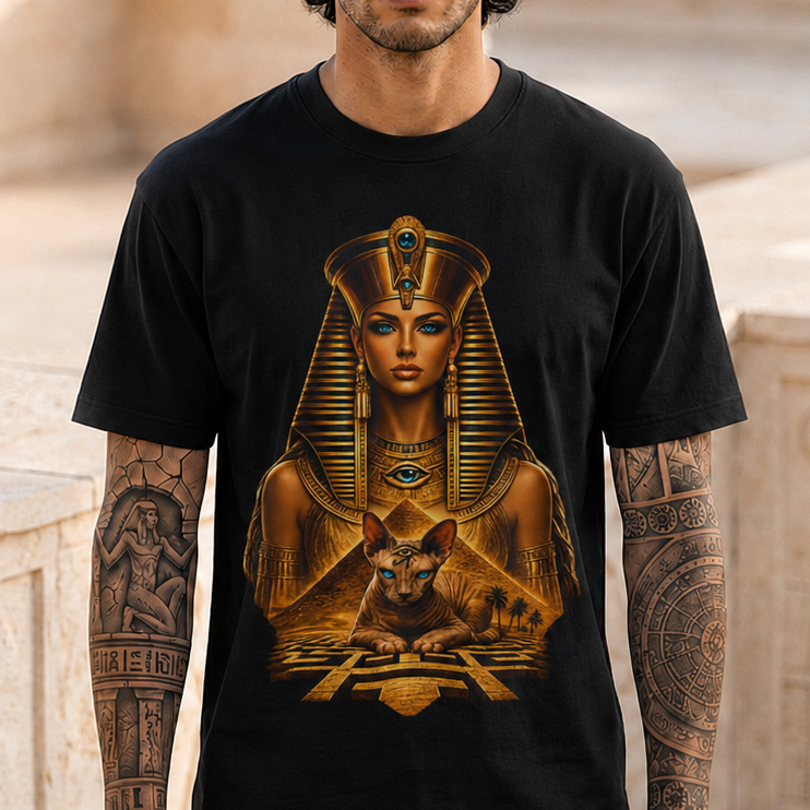 Pharaoh Goddess Tee — Golden Egyptian Sphinx Graphic T-Shirt