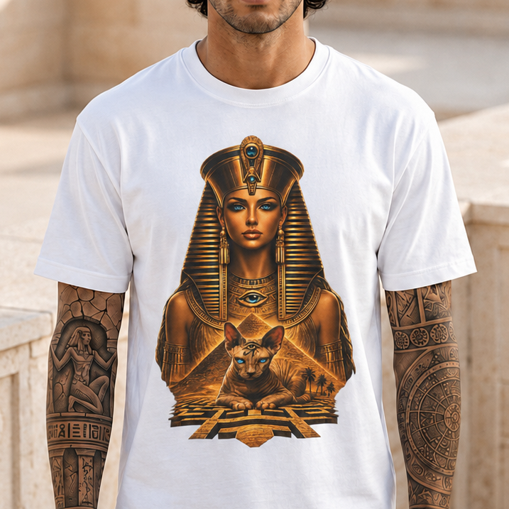 Pharaoh Goddess Tee — Golden Egyptian Sphinx Graphic T-Shirt