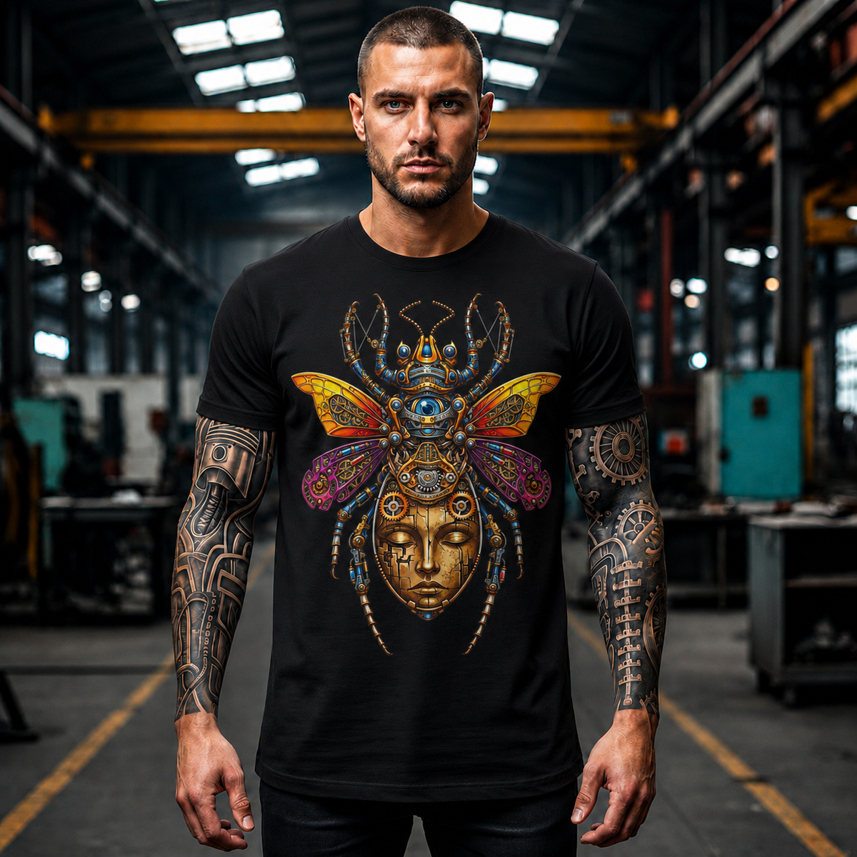 Mystic Bee Goddess T-Shirt — Colorful Psychedelic Insect Mask Tee