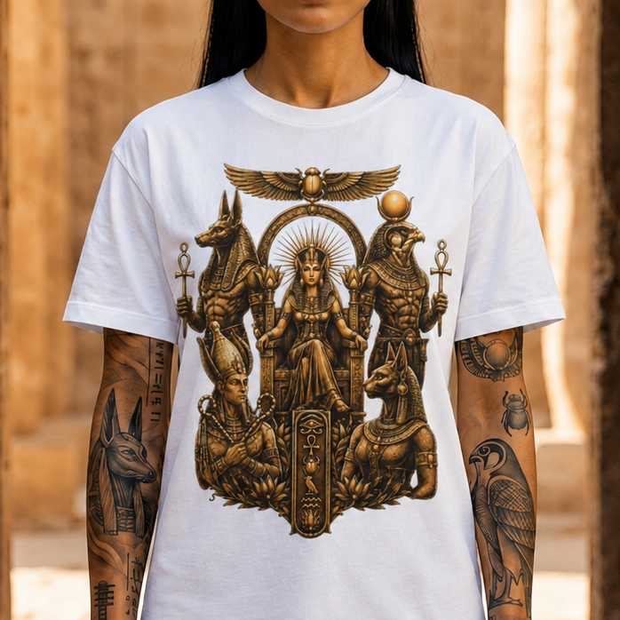 Egyptian Deities Throne Tee - Anubis & Ra Mythology Graphic T-Shirt
