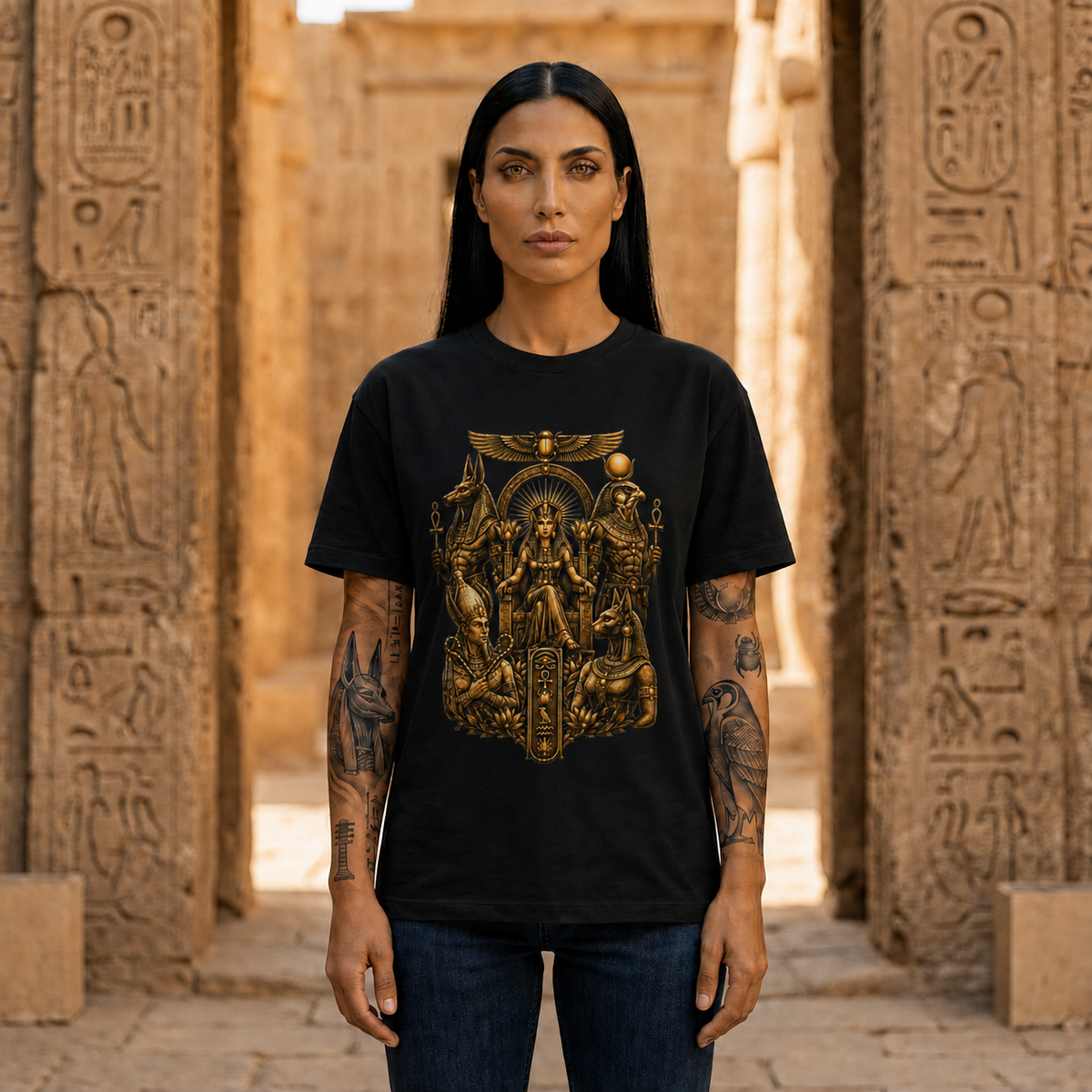 Egyptian Deities Throne Tee - Anubis & Ra Mythology Graphic T-Shirt
