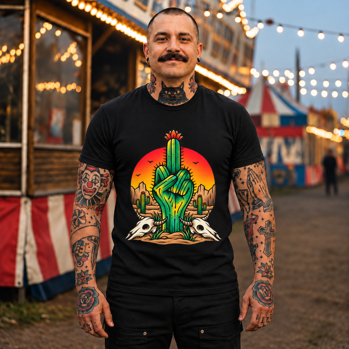 Cactus Middle Finger Tee — Desert Sunset Graphic T-Shirt