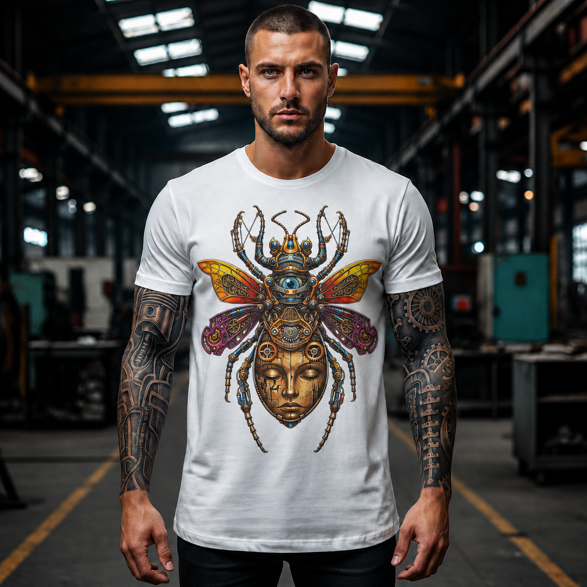 Mystic Bee Goddess T-Shirt — Colorful Psychedelic Insect Mask Tee