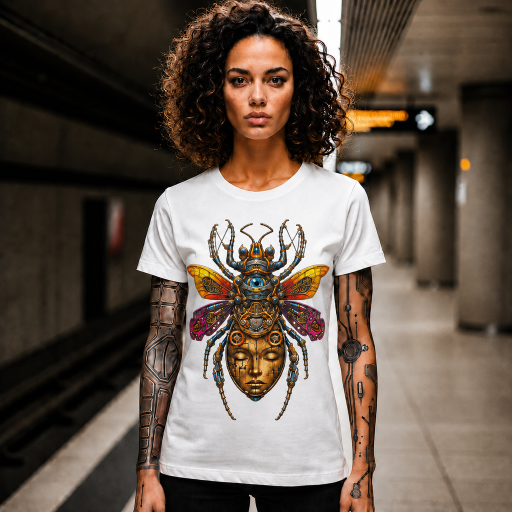 Mystic Bug Goddess T‑Shirt — Ornate Insect Mask Graphic Tee