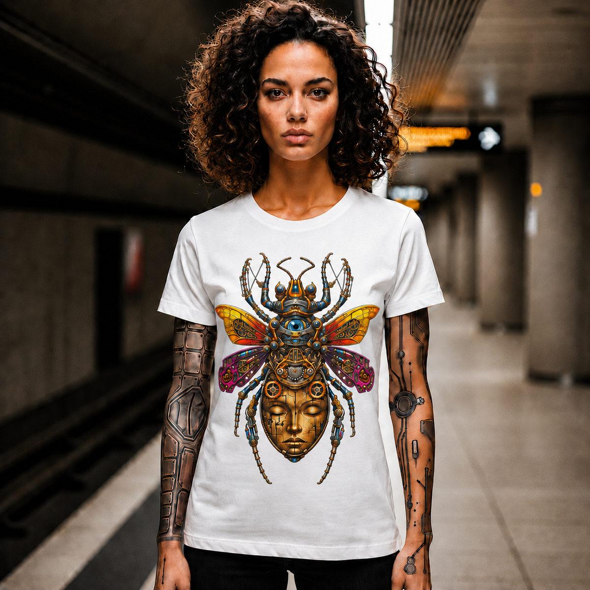 Mystic Bug Goddess T‑Shirt — Ornate Insect Mask Graphic Tee