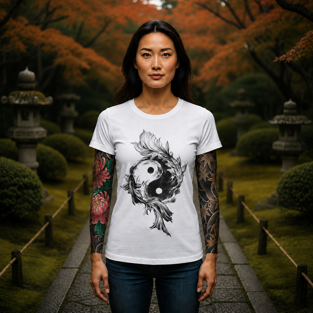 Yin Yang Koi Fish T-Shirt — Black Ink Zen Graphic Tee