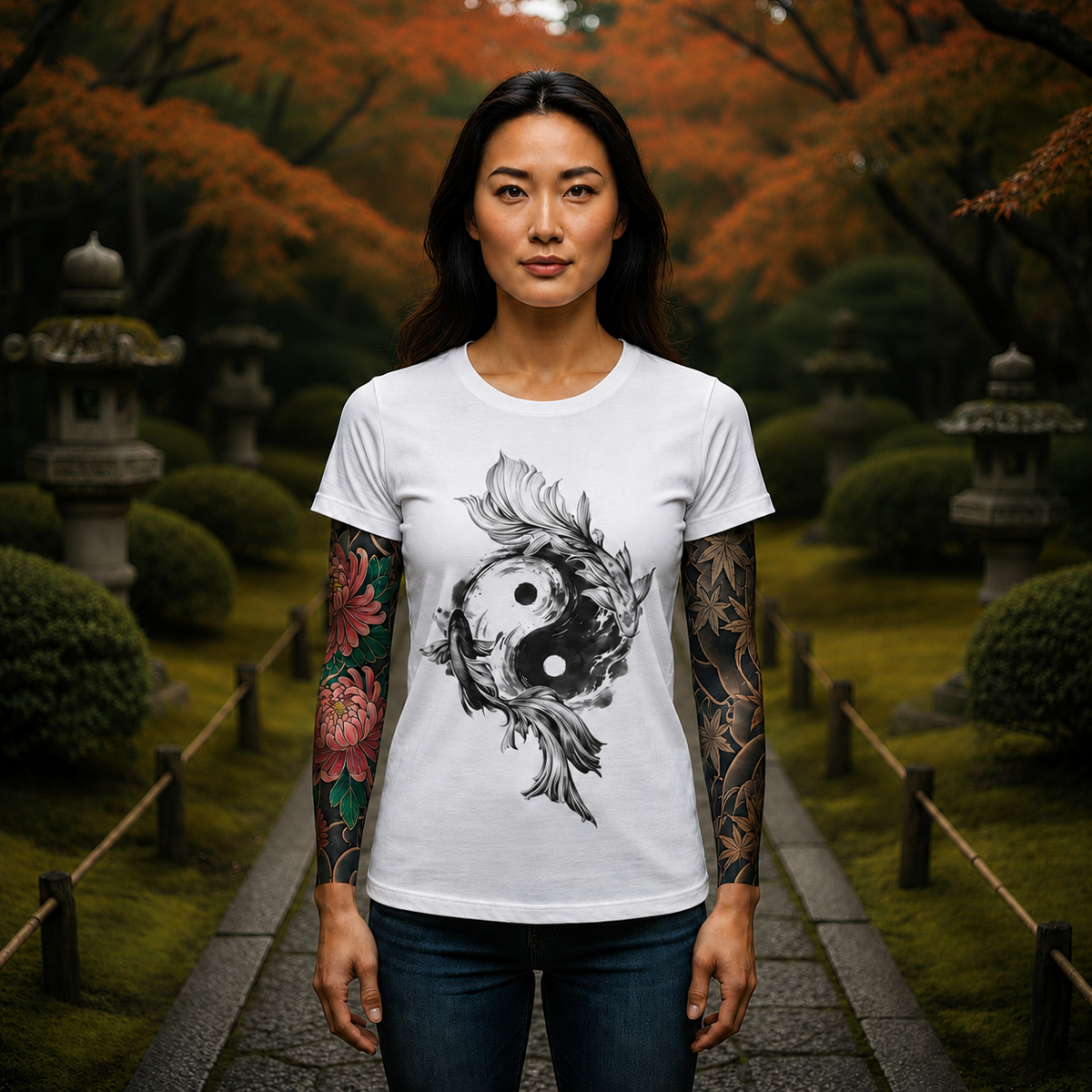 Yin Yang Koi Fish T-Shirt — Black Ink Zen Graphic Tee