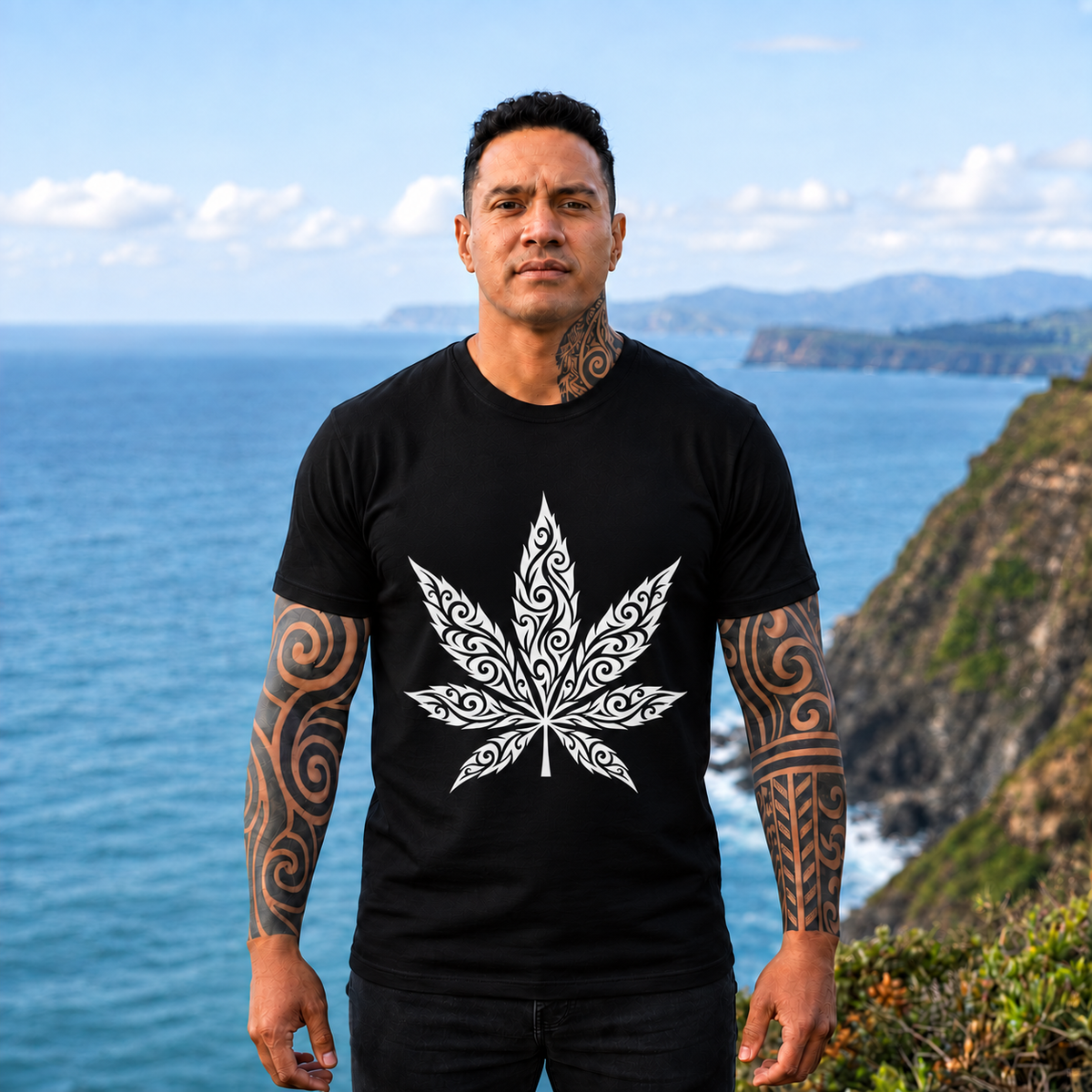 Cannabis Leaf Tribal Tee - Floral Mandala Marijuana T-Shirt