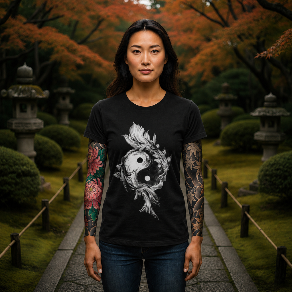 Yin Yang Koi Fish T-Shirt — Black Ink Zen Graphic Tee