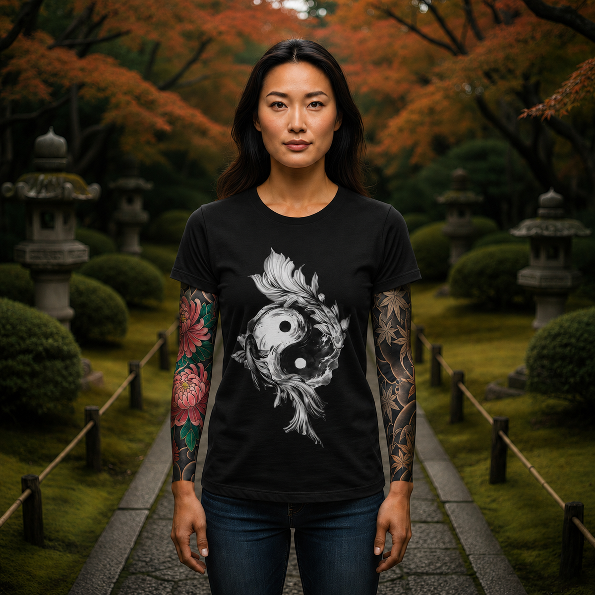 Yin Yang Koi Fish T-Shirt — Black Ink Zen Graphic Tee