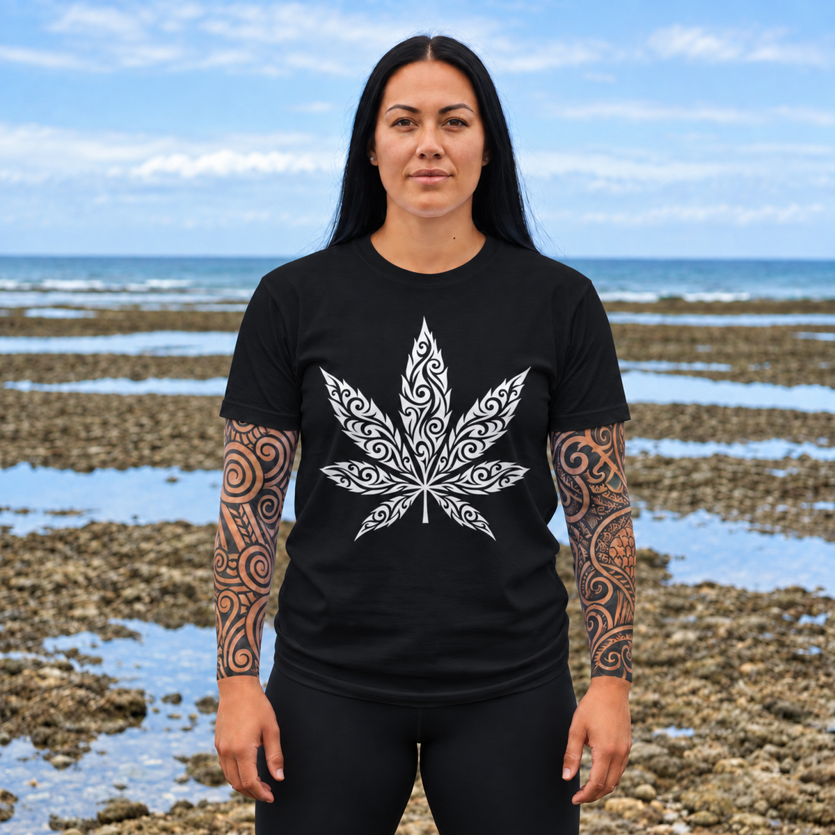 Tribal Cannabis Leaf T-Shirt