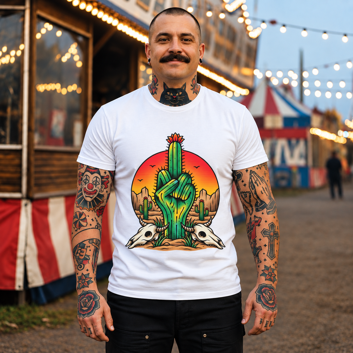 Cactus Middle Finger Tee — Desert Sunset Graphic T-Shirt