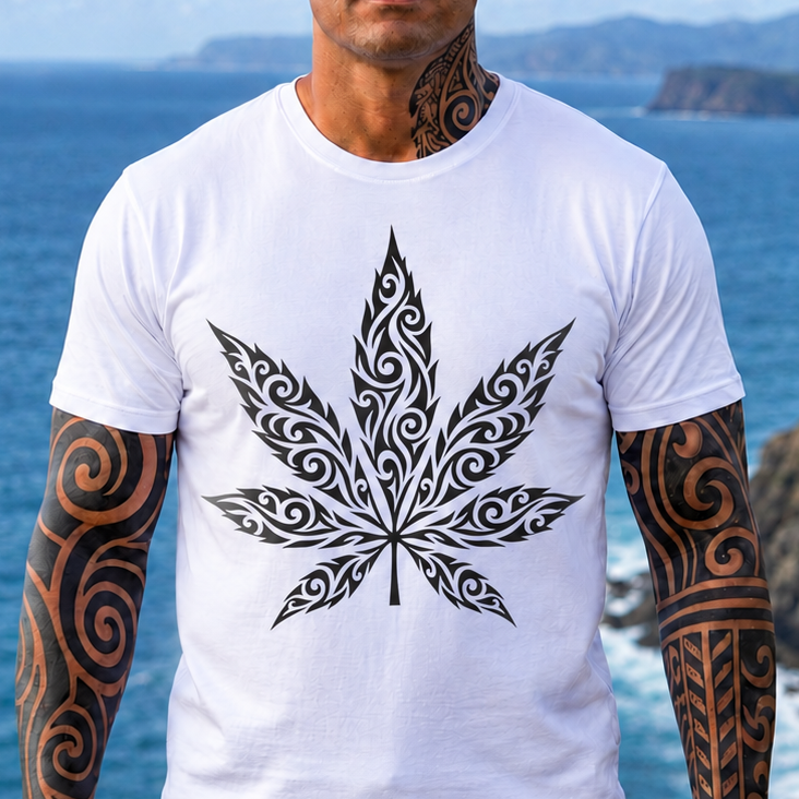 Cannabis Leaf Tribal Tee - Floral Mandala Marijuana T-Shirt