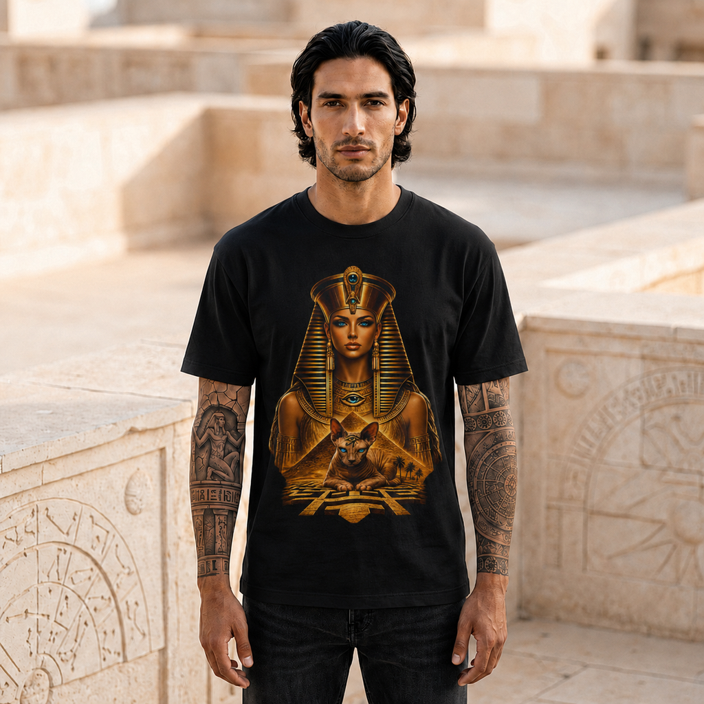 Pharaoh Goddess Tee — Golden Egyptian Sphinx Graphic T-Shirt