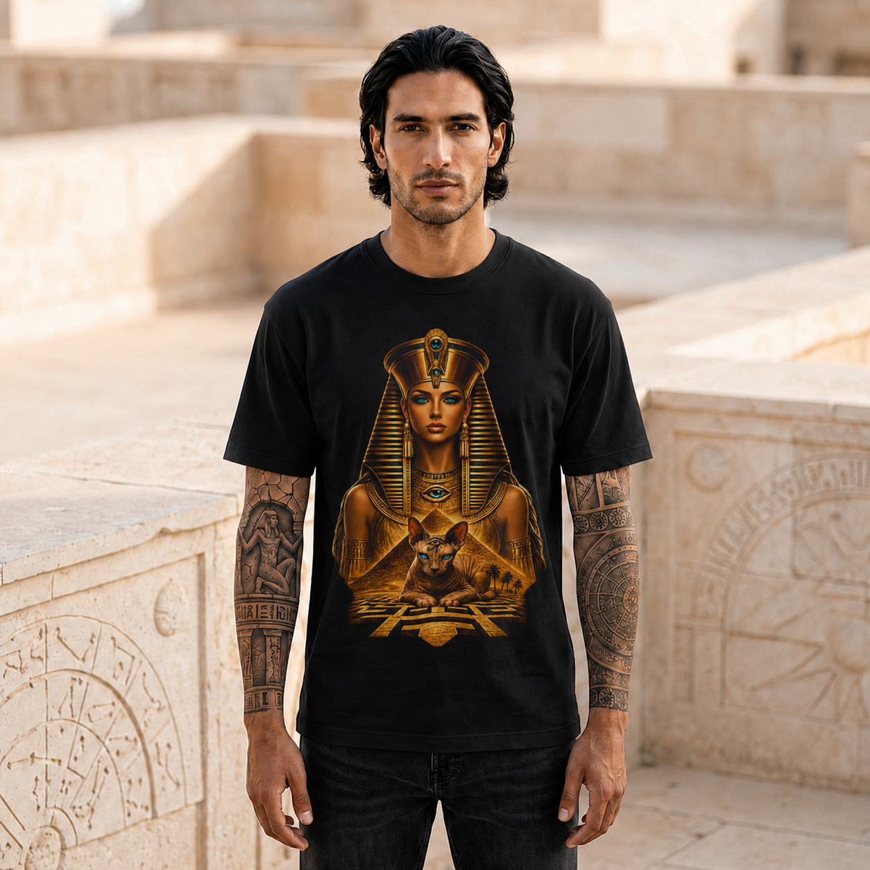 Pharaoh Goddess Tee — Golden Egyptian Sphinx Graphic T-Shirt