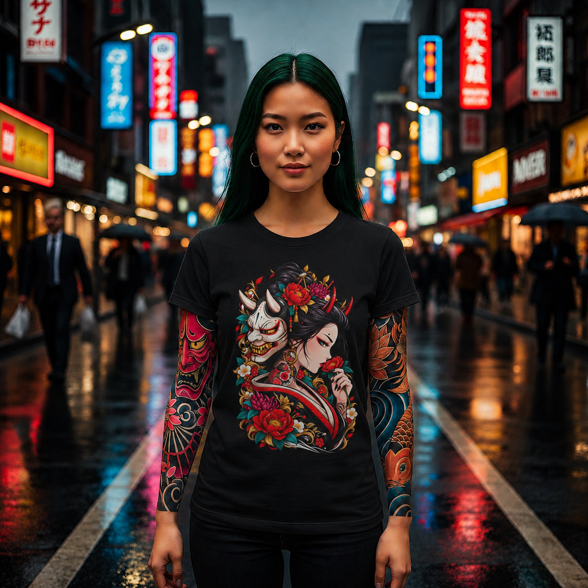 Geisha & Hannya Mask Floral T-Shirt