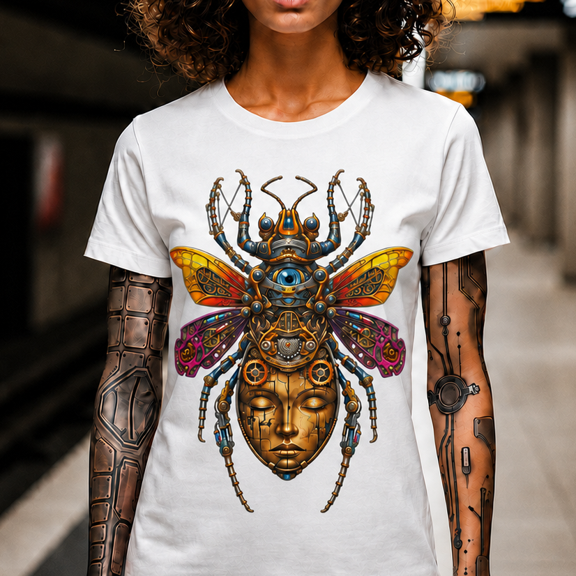 Mystic Bug Goddess T‑Shirt — Ornate Insect Mask Graphic Tee