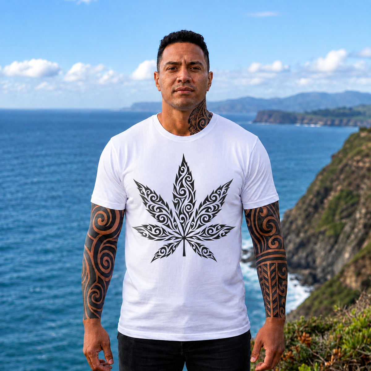 Cannabis Leaf Tribal Tee - Floral Mandala Marijuana T-Shirt