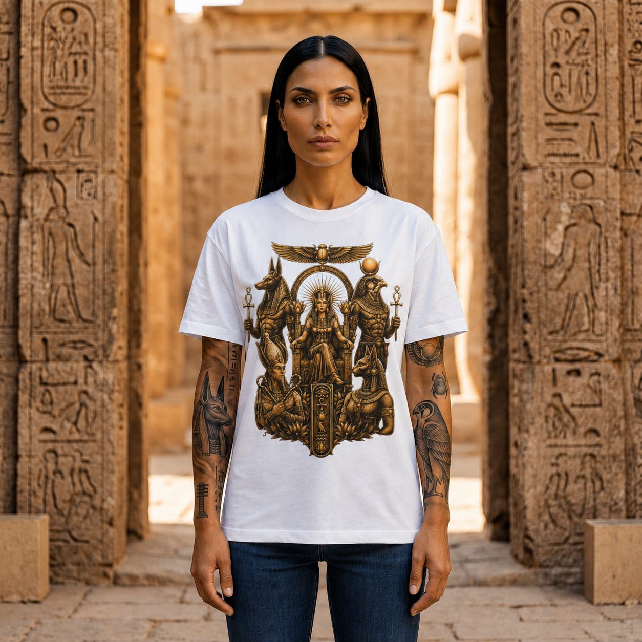 Egyptian Deities Throne Tee - Anubis & Ra Mythology Graphic T-Shirt