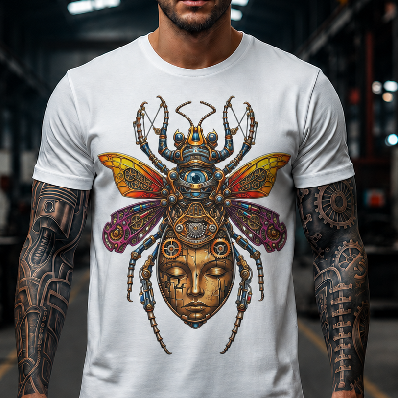 Mystic Bee Goddess T-Shirt — Colorful Psychedelic Insect Mask Tee