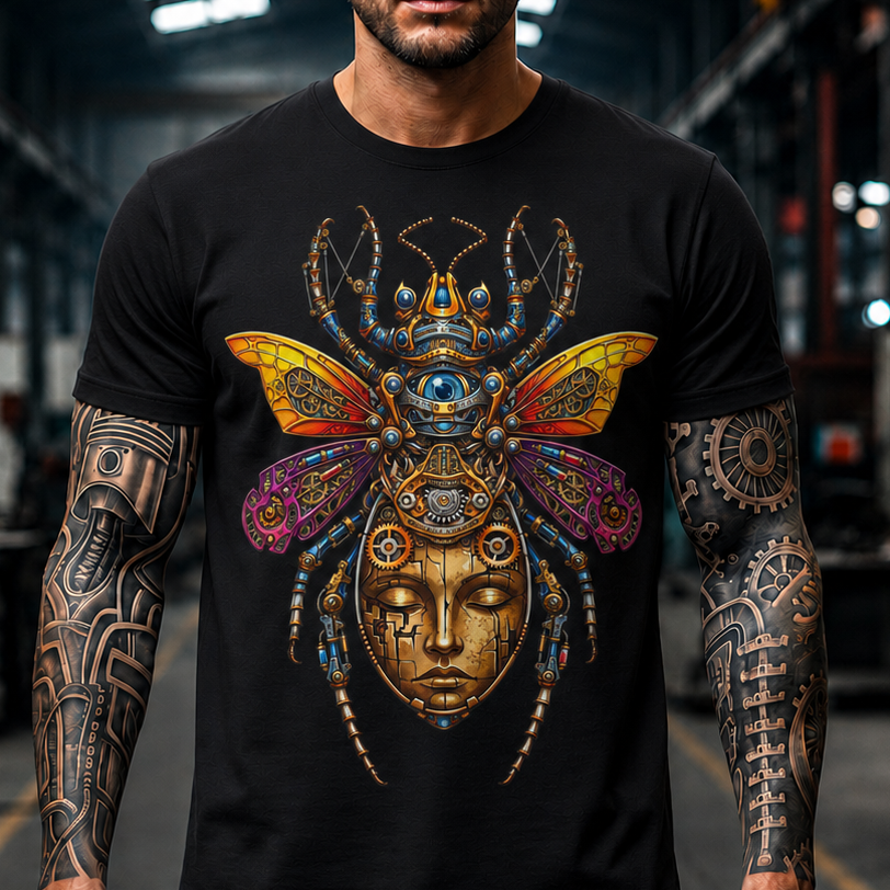 Mystic Bee Goddess T-Shirt — Colorful Psychedelic Insect Mask Tee