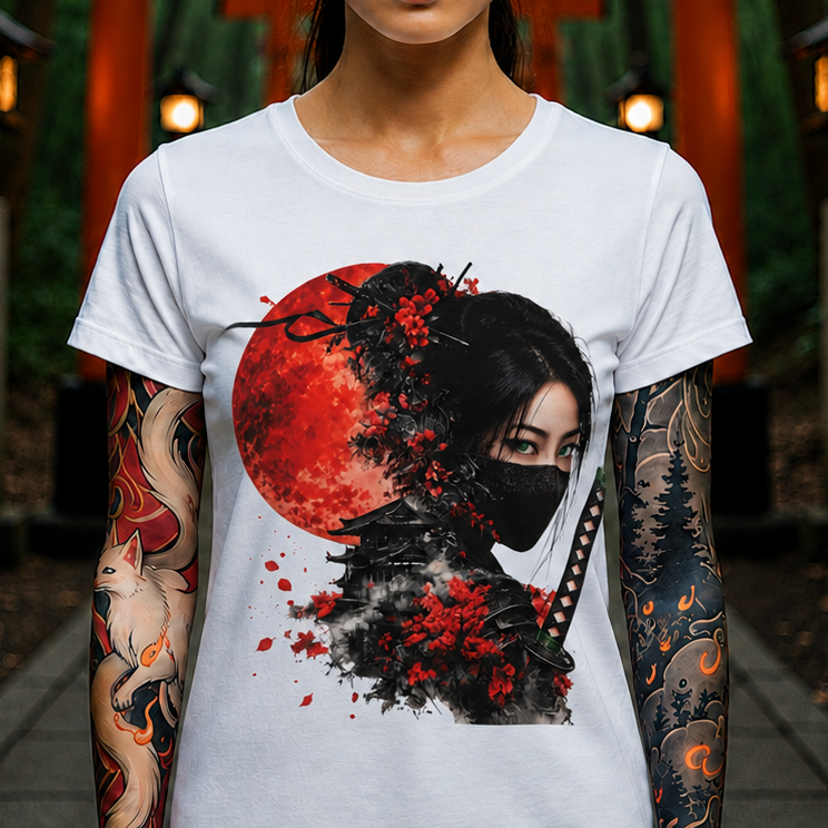 Ninja Warrior Tee — Red Moon Samurai Mask T-Shirt