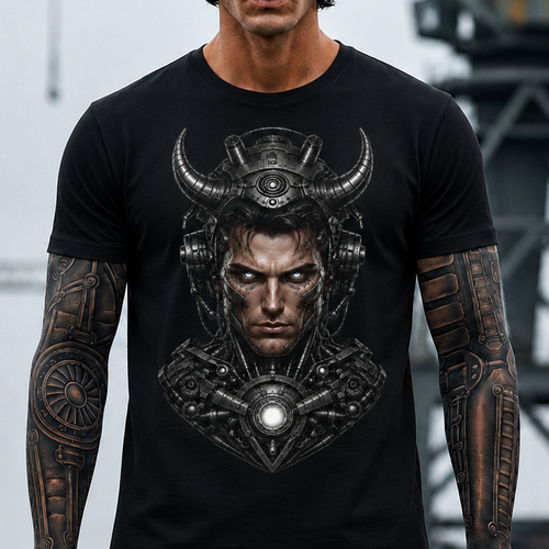 Cyber Samurai T‑Shirt — Futuristic Samurai Helmet Portrait Tee